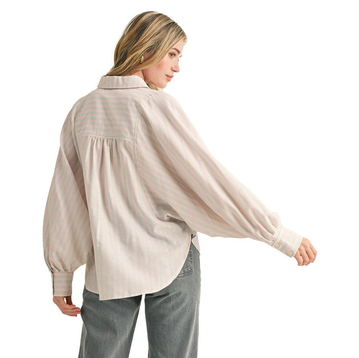 En Merci En Wom Pink Blue Stripe Batwing Top