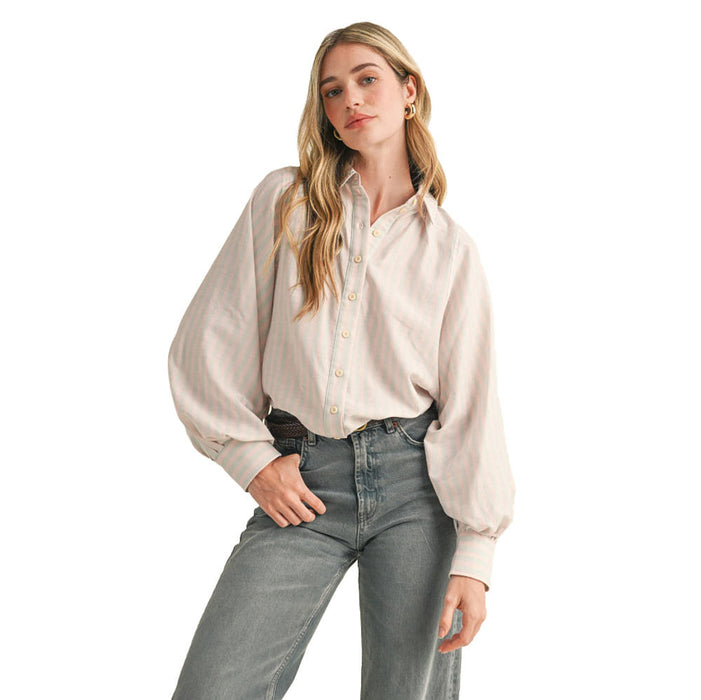 En Merci En Wom Pink Blue Stripe Batwing Top