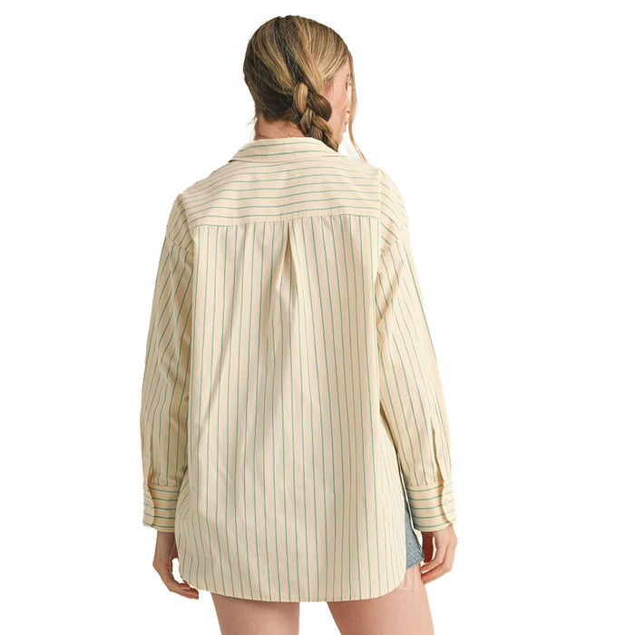 En Merci Wom Cream & Green Stripe Button Shirt
