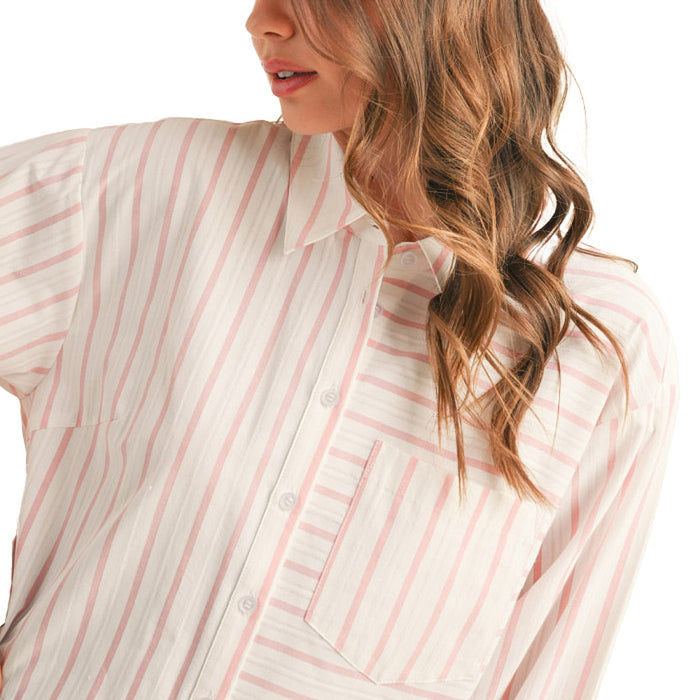 En Merci Wom Ivory & Pink Stripe Boxy Top