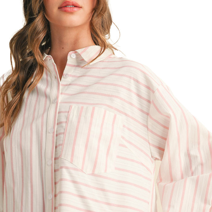 En Merci Wom Ivory & Pink Stripe Boxy Top