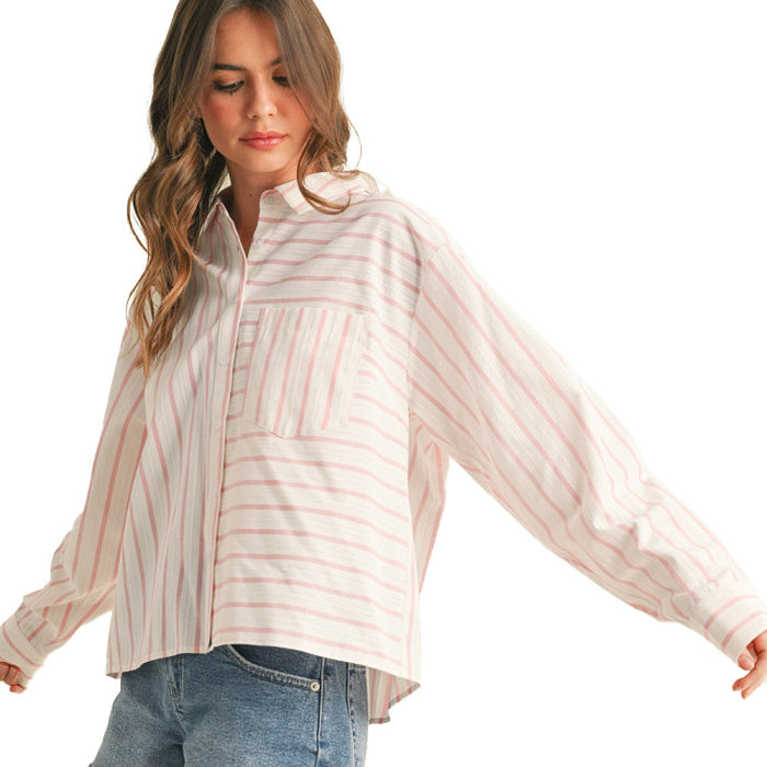 En Merci Wom Ivory & Pink Stripe Boxy Top