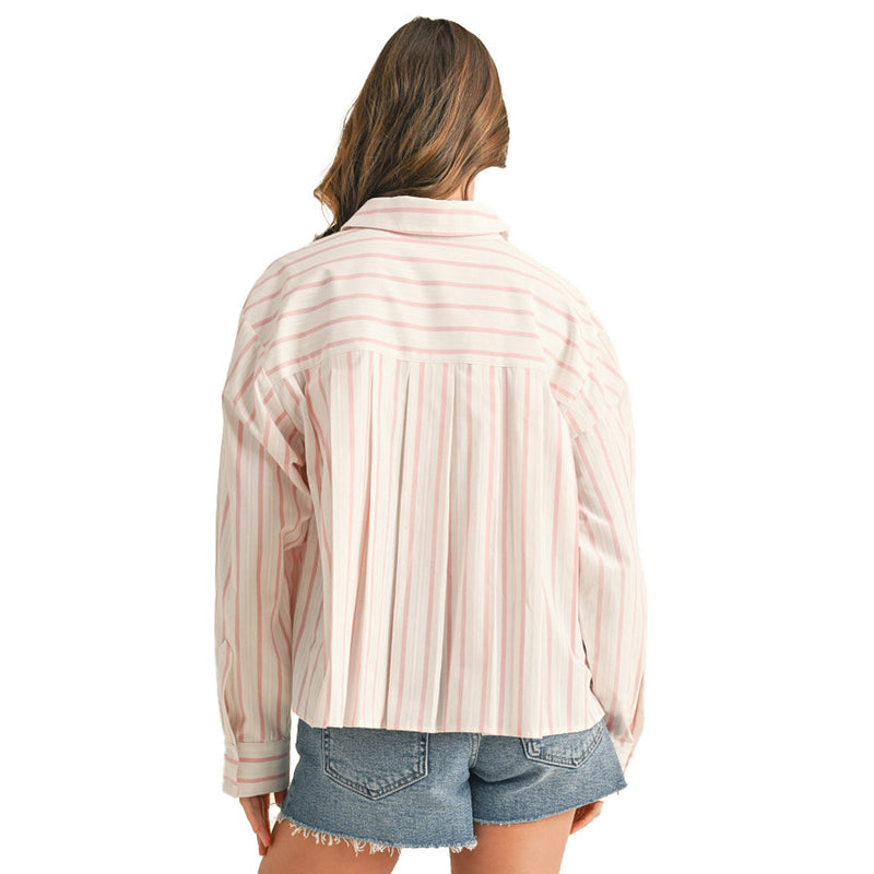 En Merci Wom Ivory & Pink Stripe Boxy Top