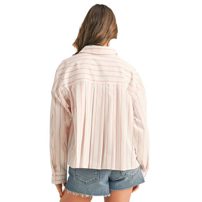 En Merci Wom Ivory & Pink Stripe Boxy Top