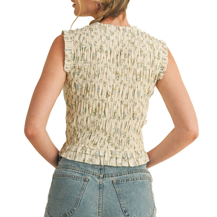 En Merci Wom Dusty Blue Floral Top