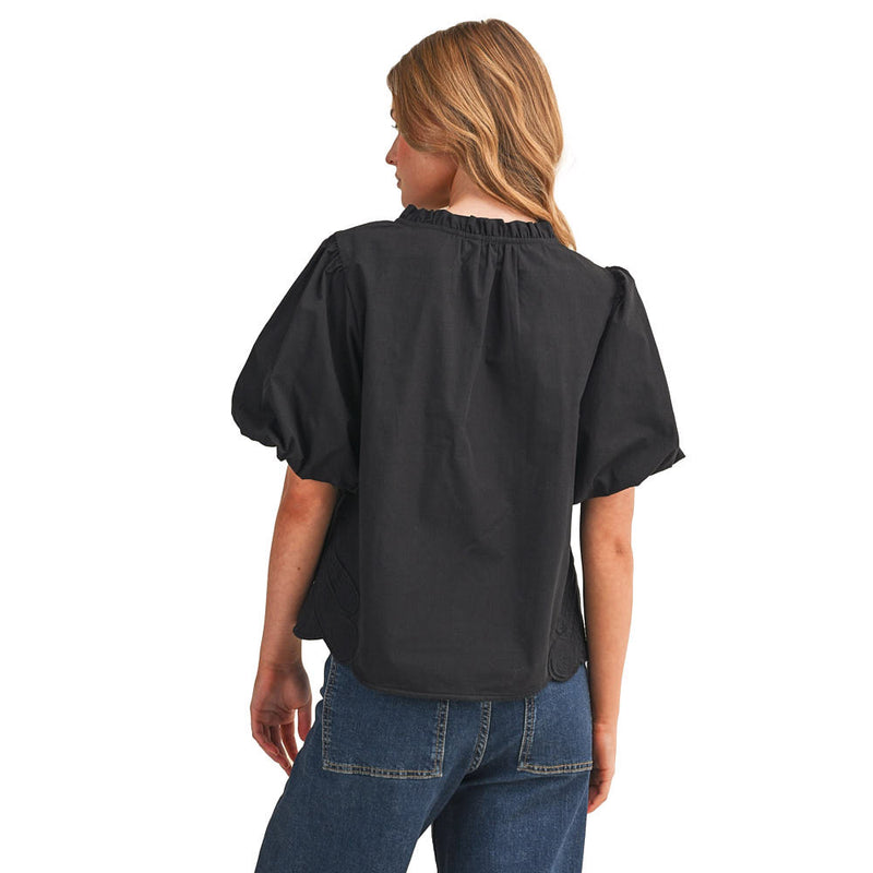 En Merci Wom Bubble Sleeve Black Top