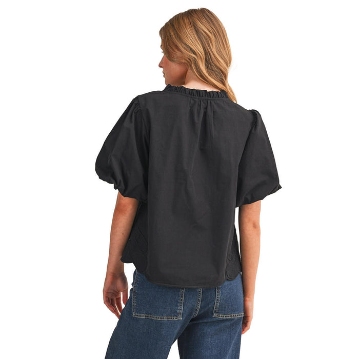 En Merci Wom Bubble Sleeve Black Top