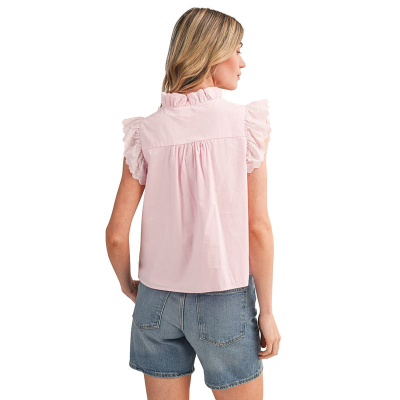 En Merci Wom Lace Trim Peony Pink Top