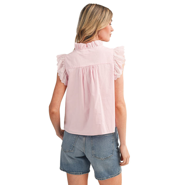 En Merci Wom Lace Trim Peony Pink Top