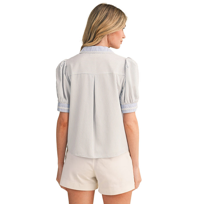 En Merci Wom Light Blue Striped Contrast Top