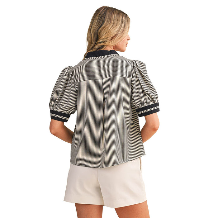 En Merci Wom Striped Contrast Black Top