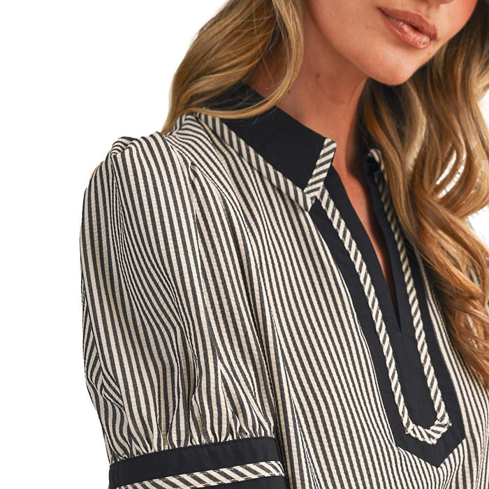 En Merci Wom Striped Contrast Black Top