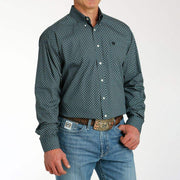 Cinch Men's Teal Printed Long Sleeve Button Down