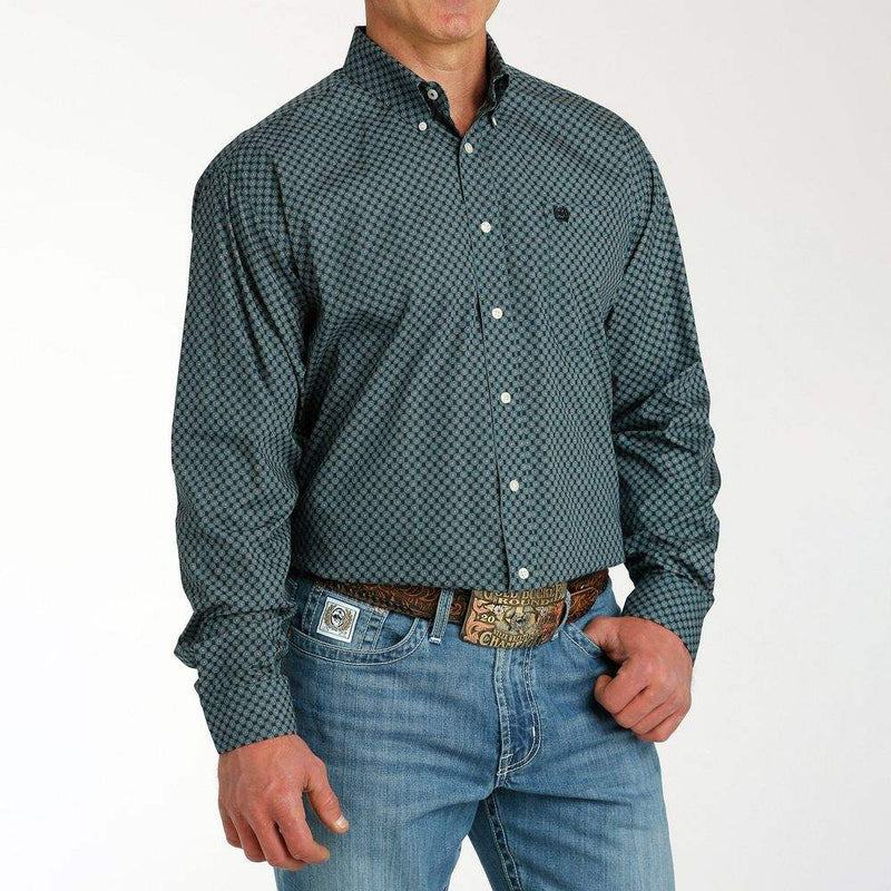 Cinch Men's Teal Printed Long Sleeve Button Down