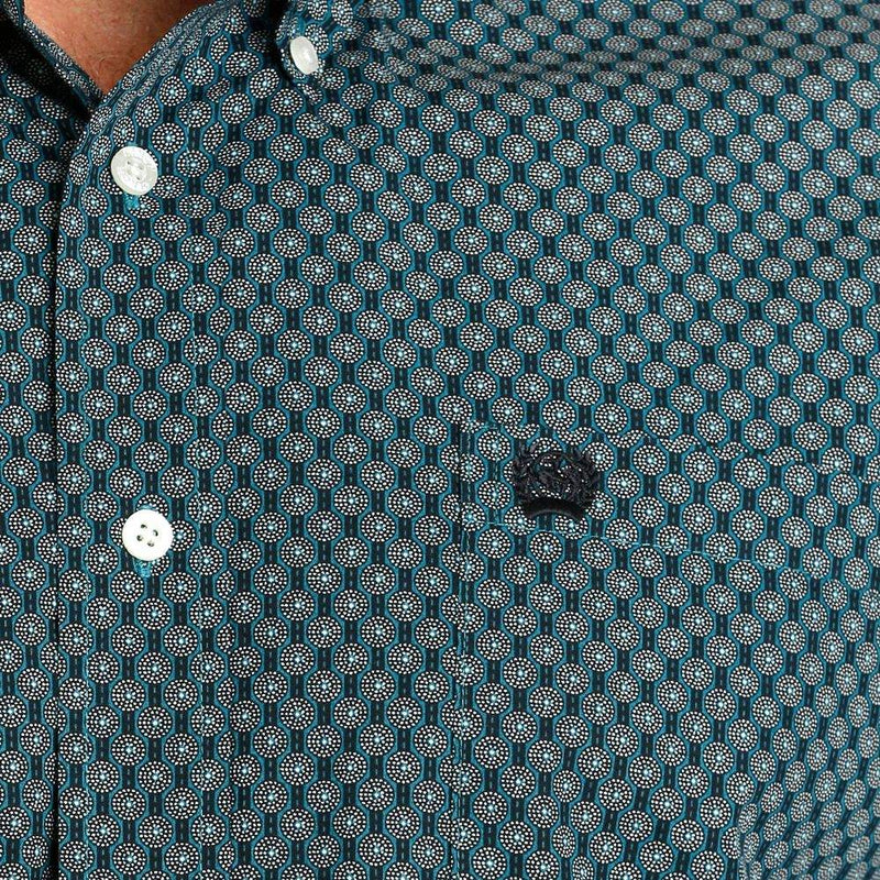 Cinch Men's Teal Printed Long Sleeve Button Down