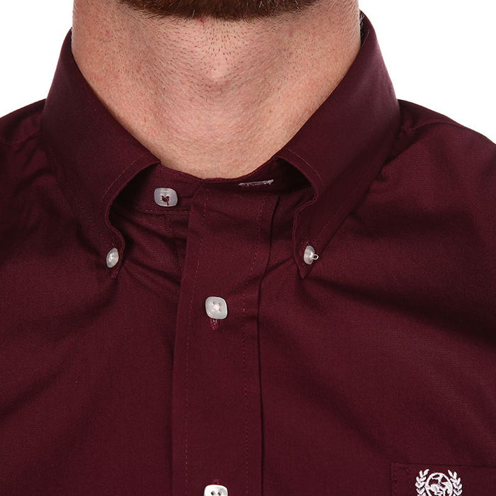 Cinch Men's Burgundy Pinpoint Oxford Long Sleeve Shirt-3X