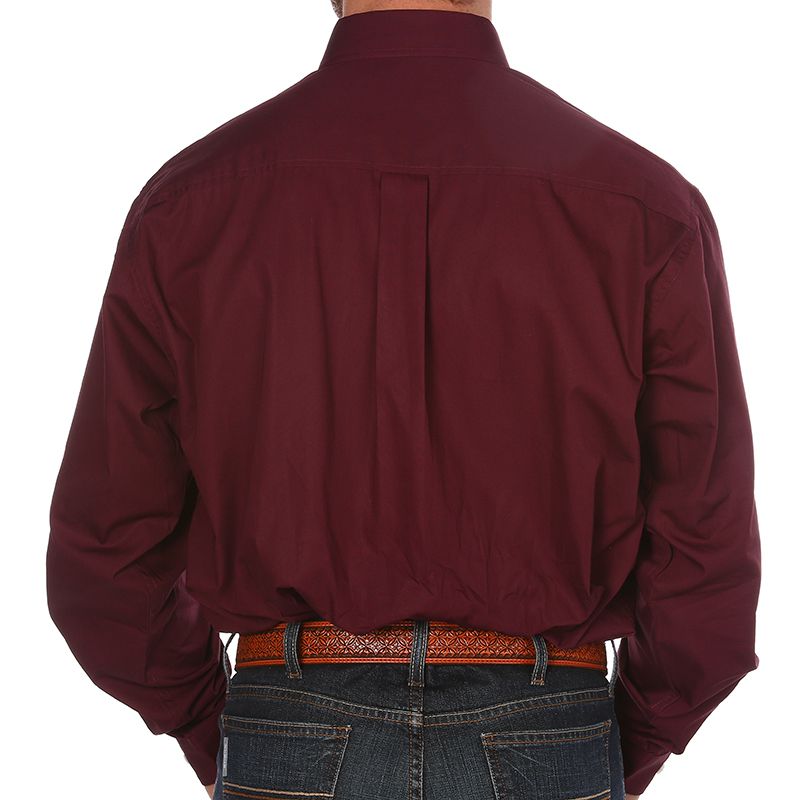 Cinch Men's Burgundy Pinpoint Oxford Long Sleeve Shirt-3X