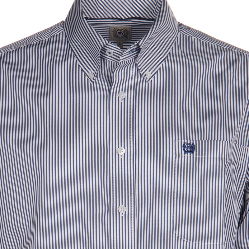 Cinch Mens Long Sleeve Royal Blue Classic Fit Striped