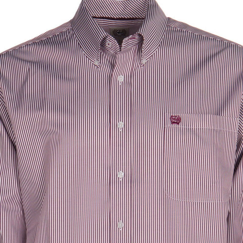 Cinch Mens Burgundy Tencel Stripe Long Sleeve Button-down Shirt — NRS