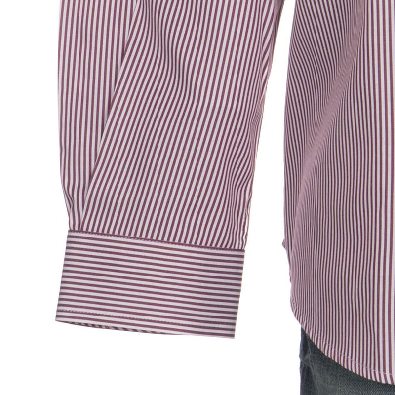 Cinch Mens Burgundy Tencel Stripe Long Sleeve Button-down Shirt