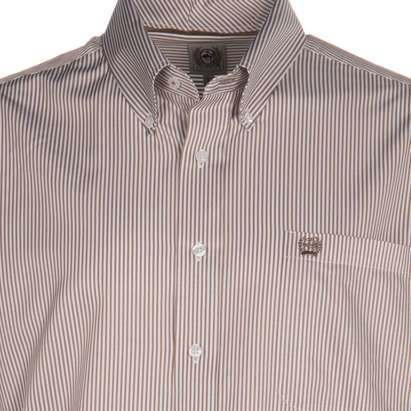 Cinch Long Sleeve Khaki Classic Fit Striped Button Down