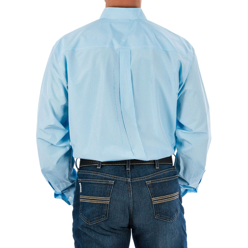Cinch Mens Light Blue Tencel Stripe Button Shirt