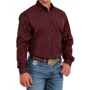Cinch Mens Red and Navy Paisley Print Shirt