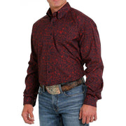Cinch Mens Red and Navy Paisley Print Shirt