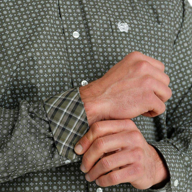 Cinch Men's Olive Print Button Down Shirt