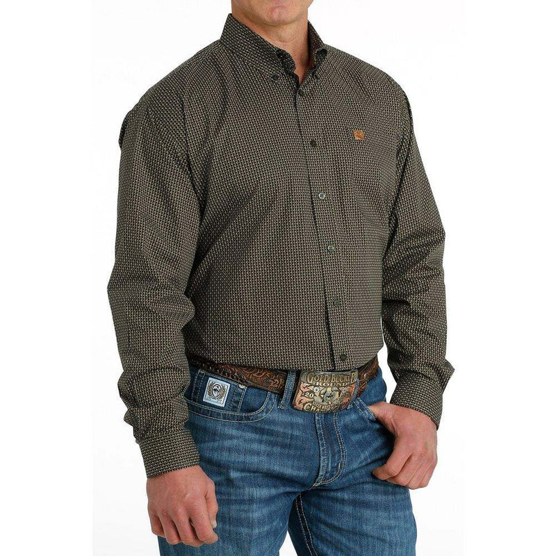 Cinch Mens Olive Print Button Down Shirt