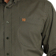 Cinch Mens Olive Print Button Down Shirt