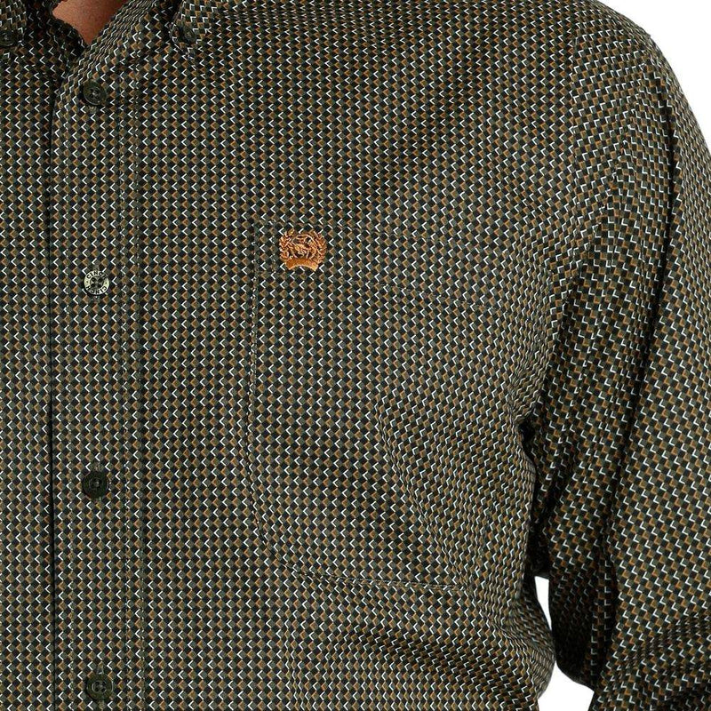 Cinch Mens Olive Print Button Down Shirt