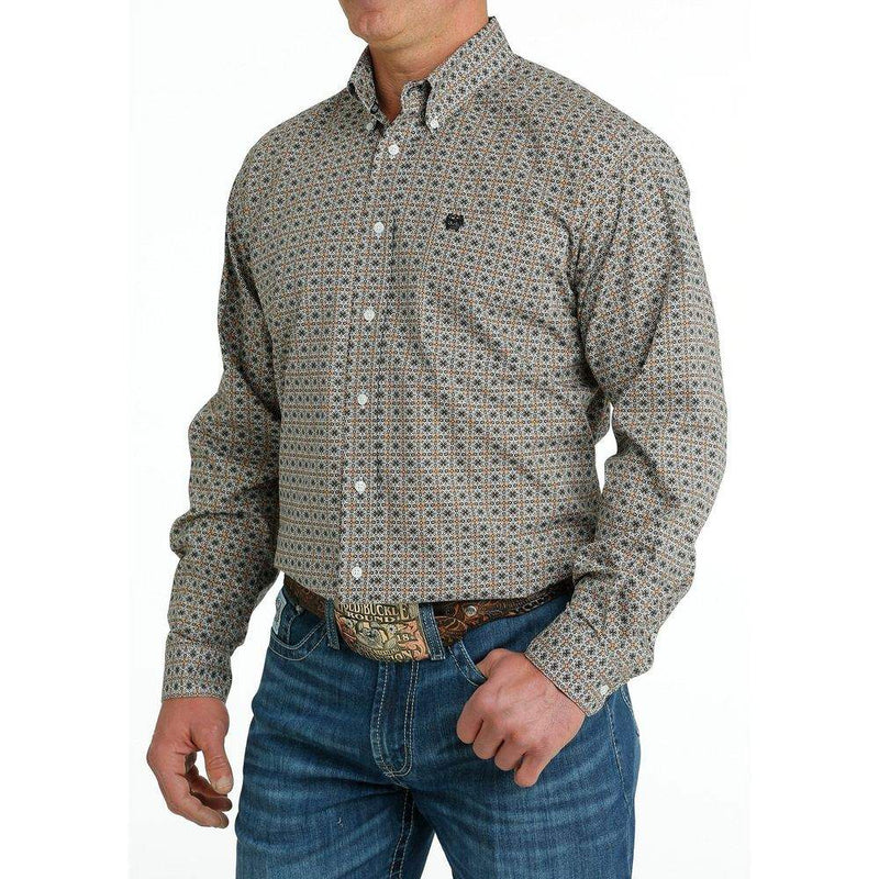 Cinch Men's White Print Button Down Shirt