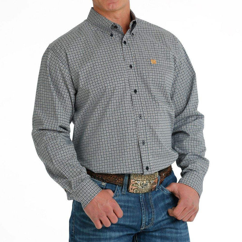 Cinch Men's Navy Stretch Geometric Print Button Down Shirt