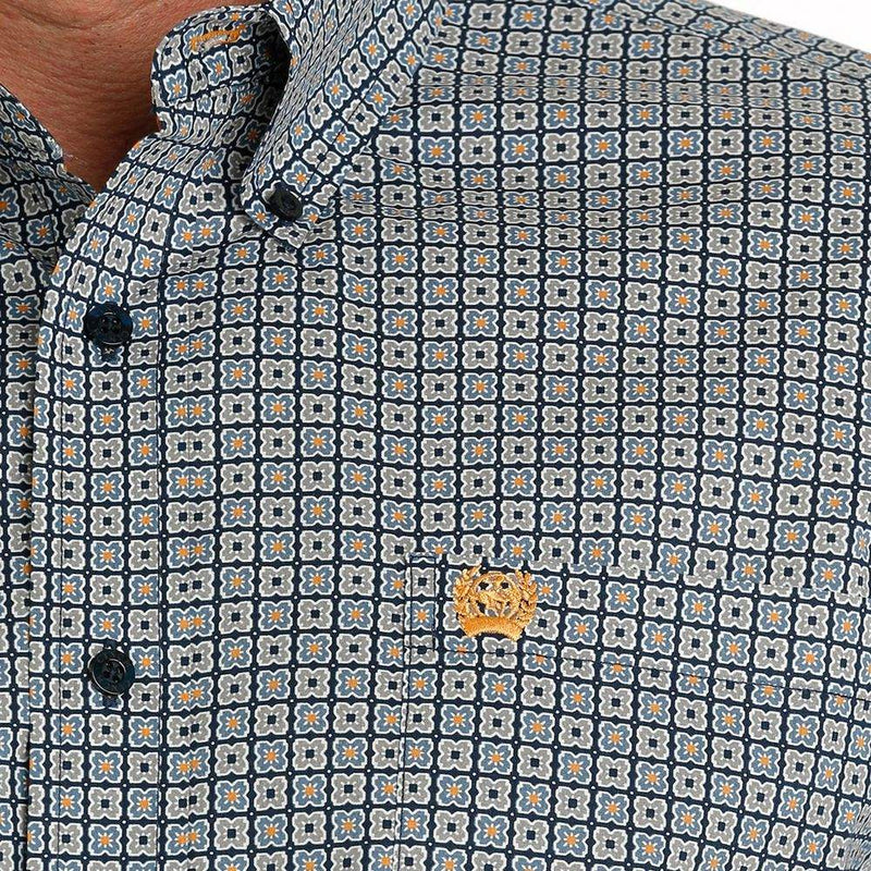 Cinch Men's Navy Stretch Geometric Print Button Down Shirt
