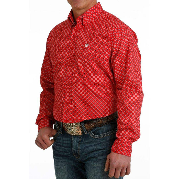 Cinch Men's Classic Fit Red Print Button Down