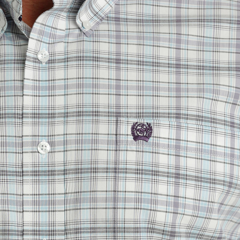 Cinch Men's Classic Fit White Plaid Button Down