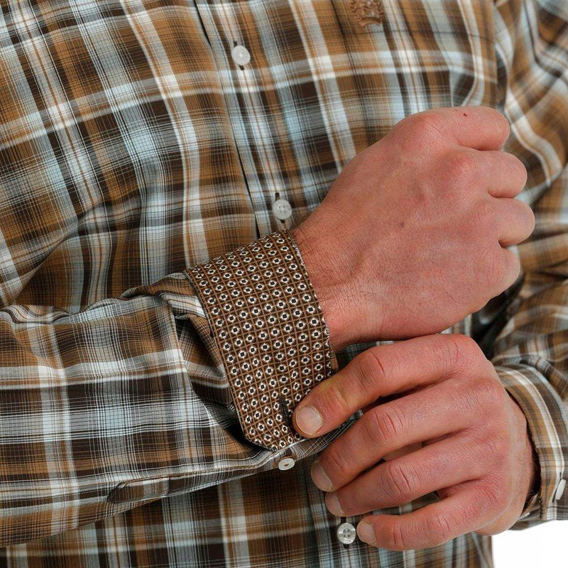 Cinch Men's Classic Fit Brown Plaid Button Down