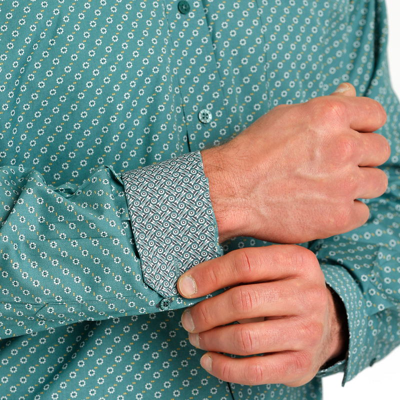 Cinch Men's Green Printed Long Sleeve Button Down