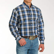 Cinch Men's Light Blue Plaid Long Sleeve Button Down