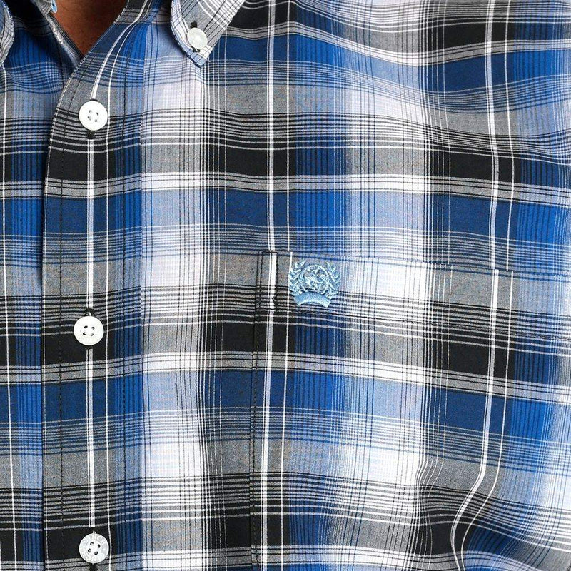 Cinch Men's Light Blue Plaid Long Sleeve Button Down