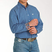 Cinch Men's Blue Printed Long Sleeve Button Down