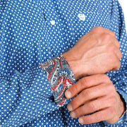 Cinch Men's Blue Printed Long Sleeve Button Down