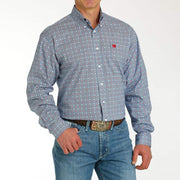 Cinch Men's Blue Printed Long Sleeve Button Down