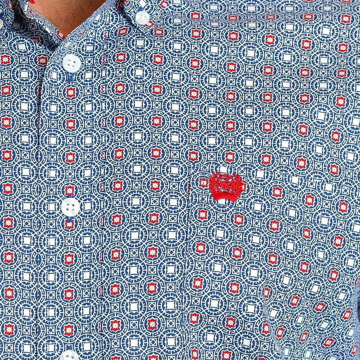 Cinch Men's Blue Printed Long Sleeve Button Down