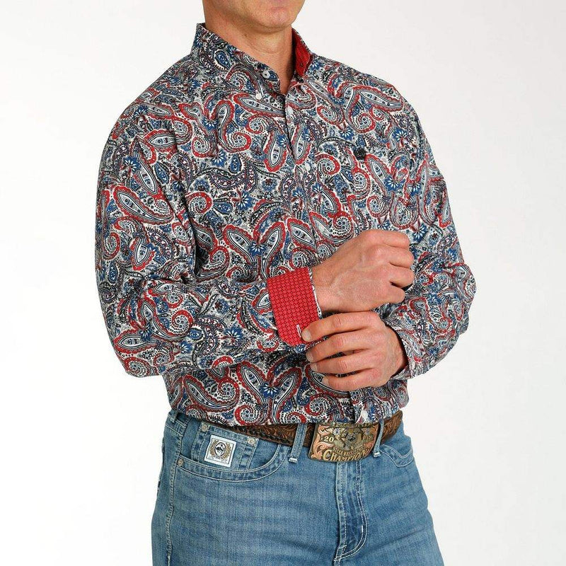 Cinch Men's Blue Paisley Long Sleeve Button Down