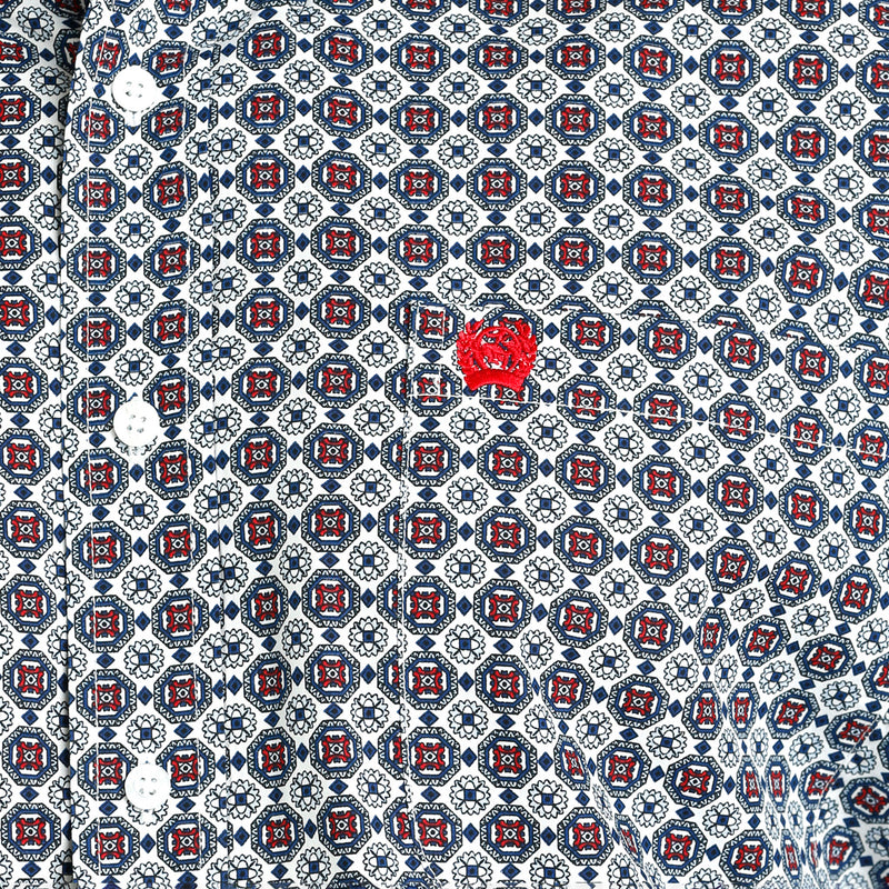 Cinch Men's White Printed Long Sleeve Button Down