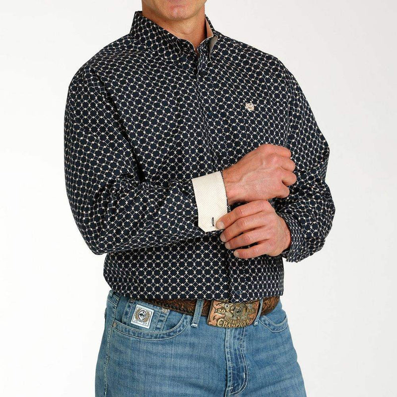 Cinch Men's Navy Printed Long Sleeve Button Down