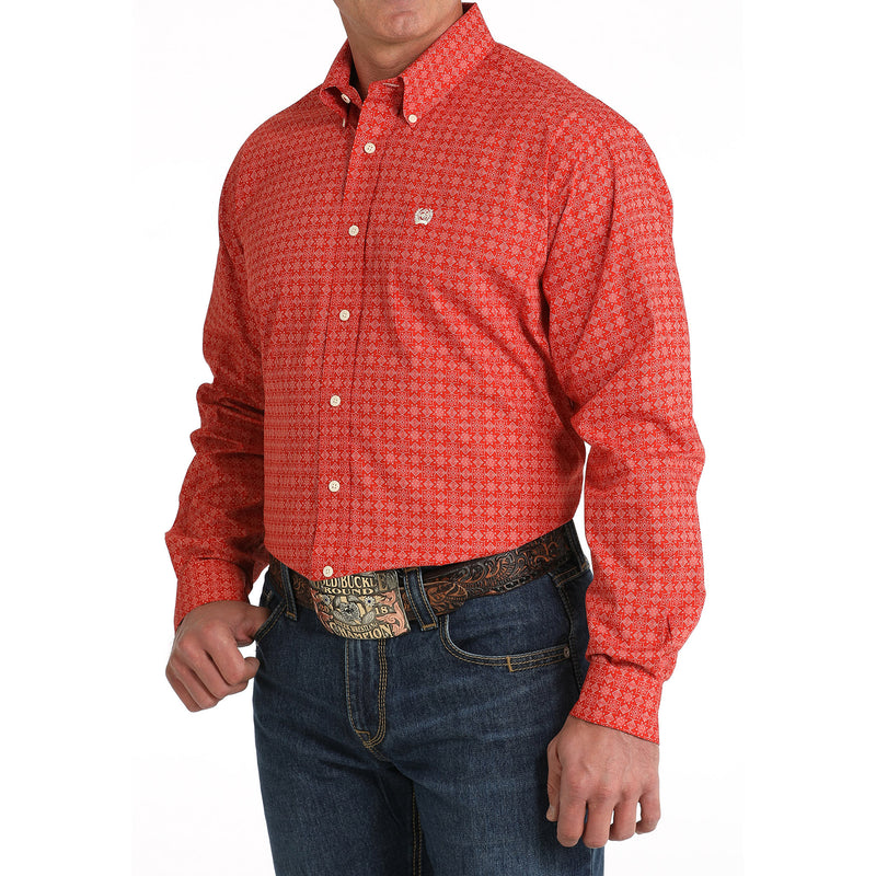 Cinch Men's Red Print Button Down Shirt