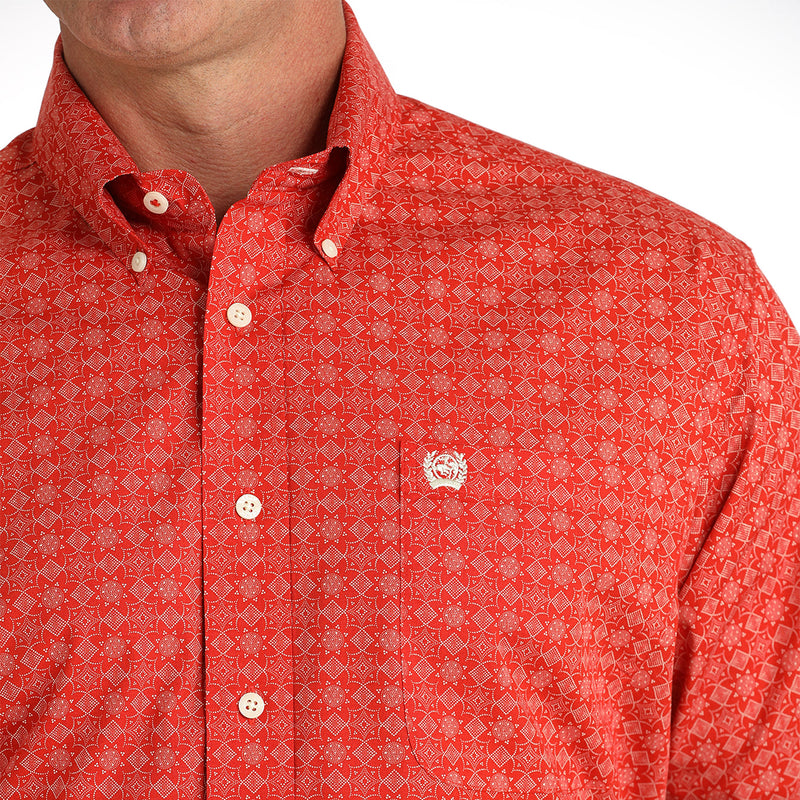 Cinch Men's Red Print Button Down Shirt